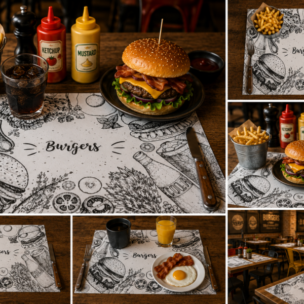 Naproane Masă din hârtie - 30 x 41cm, BURGERS, Pachet 200buc